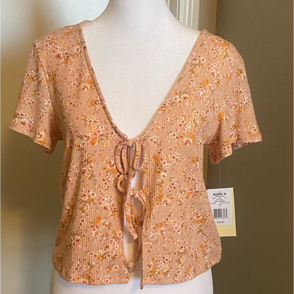 NWT Soft Knit Tie Short Sleeve Top -Sz L